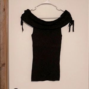 Express black ribbed off the shoulder top